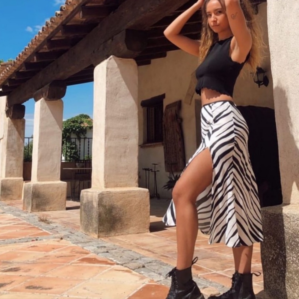 Zara Black & White Zebra Print Viscose Satin Skirt XS